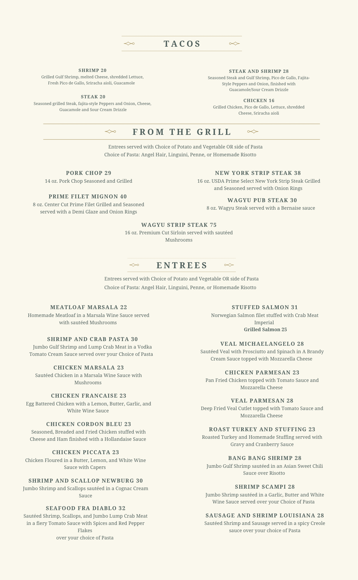 Beige Vintage Restaurant Menu (8.5 x 13.75 in)